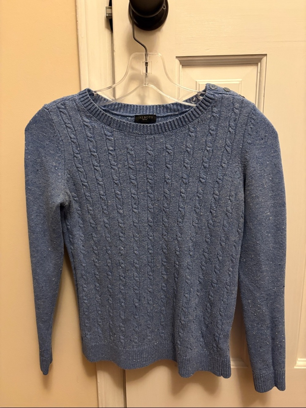 Talbots Blue Cable-Knit Crewneck Sweater, size Petite P